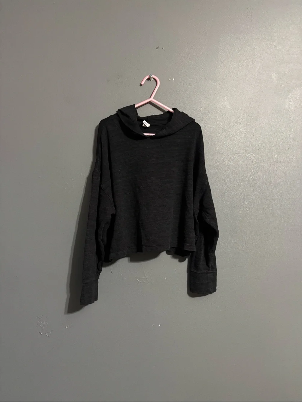 Old Navy Black Solid Knit preppy grunge Pullover cropped Hoodie girls Size M (8)